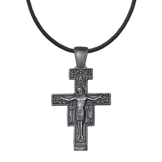 Vintage White Bronze San Damiano Crucifix with the Assisi Blessing