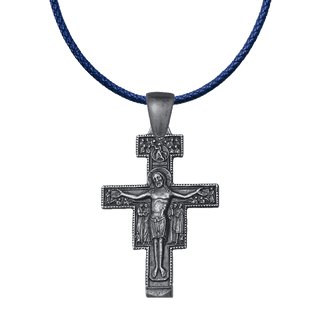 Vintage White Bronze San Damiano Crucifix with the Assisi Blessing