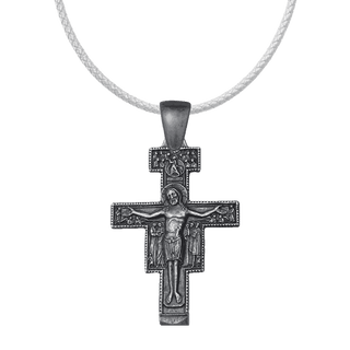 Vintage White Bronze San Damiano Crucifix with the Assisi Blessing