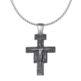 Vintage White Bronze San Damiano Crucifix with the Assisi Blessing