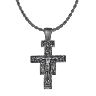 Vintage White Bronze San Damiano Crucifix with the Assisi Blessing