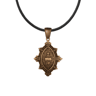 Vintage Bronze Sacred Heart Marquise Medal with Fleur-de-Lis