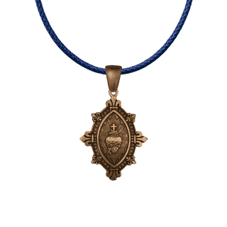 Vintage Bronze Sacred Heart Marquise Medal with Fleur-de-Lis