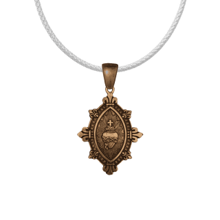 Vintage Bronze Sacred Heart Marquise Medal with Fleur-de-Lis