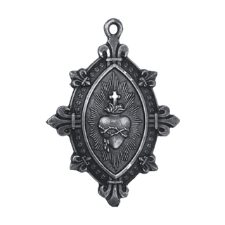 Vintage Sterling Silver Sacred Heart Marquise Medal with Fleur-de-Lis - reverse