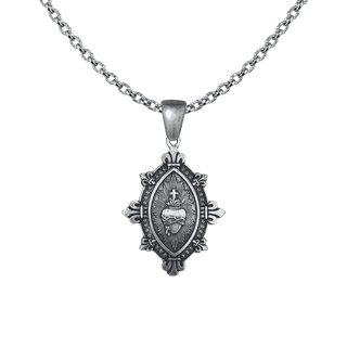Vintage Sterling Silver Sacred Heart Marquise Medal with Fleur-de-Lis