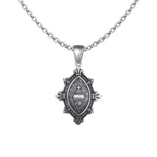 Vintage Sterling Silver Sacred Heart Marquise Medal with Fleur-de-Lis