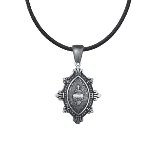 Vintage Sterling Silver Sacred Heart Marquise Medal with Fleur-de-Lis