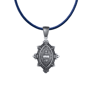 Vintage Sterling Silver Sacred Heart Marquise Medal with Fleur-de-Lis