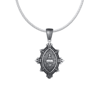 Vintage Sterling Silver Sacred Heart Marquise Medal with Fleur-de-Lis