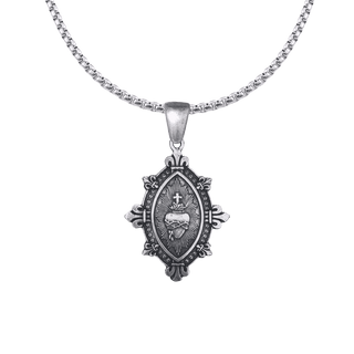 Vintage Sterling Silver Sacred Heart Marquise Medal with Fleur-de-Lis