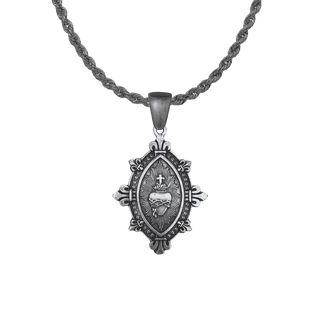 Vintage Sterling Silver Sacred Heart Marquise Medal with Fleur-de-Lis