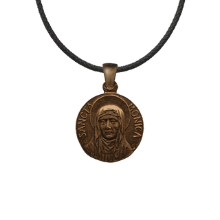 Vintage Bronze St Monica Medal with Lily