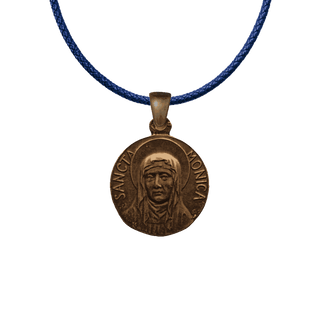 Vintage Bronze St Monica Medal with Lily