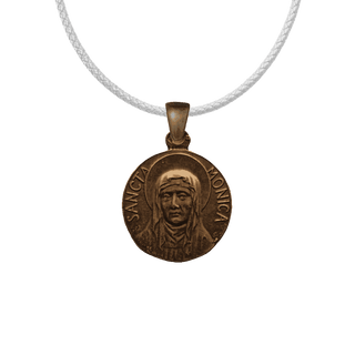 Vintage Bronze St Monica Medal with Lily