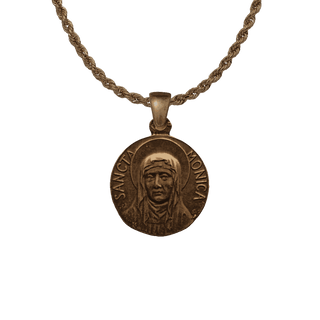 Vintage Bronze St Monica Medal with Lily