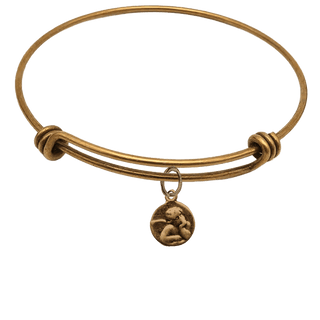 Vintage Bronze Small Resting Cherub Charm Bangle Bracelet