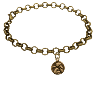 Vintage Bronze Small Resting Cherub Charm Bracelet
