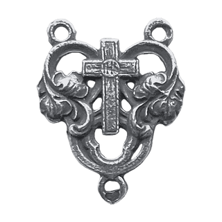 Vintage White Bronze Heart and Cross Rosary Center