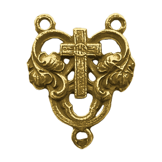 Vintage Yellow Bronze Heart and Cross Rosary Center