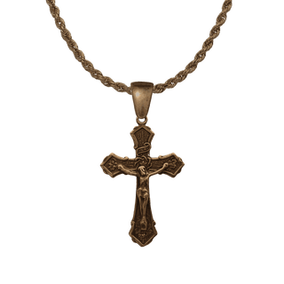 Vintage Bronze Wheat and Grapes Crucifix