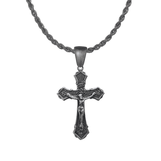 Vintage White Bronze Wheat and Grapes Crucifix