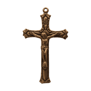 Vintage Bronze Leaf-Tipped Crucifix with INRI Scroll