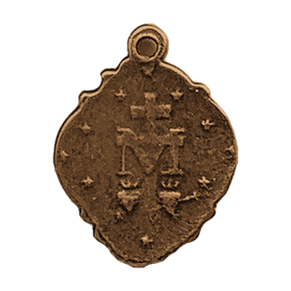 Vintage Bronze Miraculous Medal in a Scalloped Frame — reverse