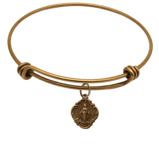 Vintage Bronze Miraculous Medal Bangle Bracelet