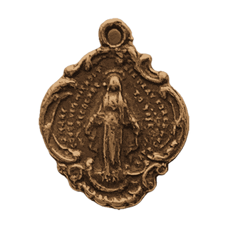 Vintage Bronze Miraculous Medal in a Scalloped Frame