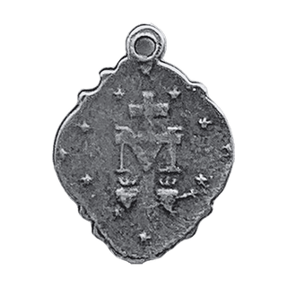 Vintage Sterling Silver Miraculous Medal in a Scalloped Frame — reverse