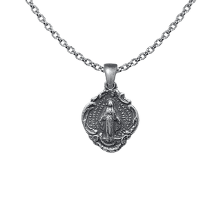 Vintage Sterling Silver Miraculous Medal in a Scalloped Frame