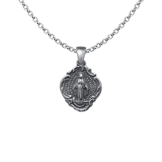 Vintage Sterling Silver Miraculous Medal in a Scalloped Frame