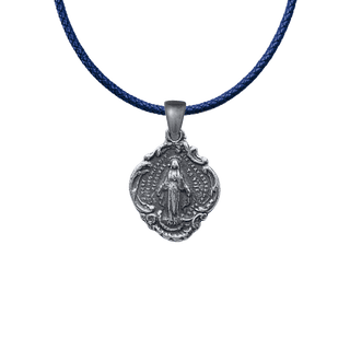 Vintage Sterling Silver Miraculous Medal in a Scalloped Frame