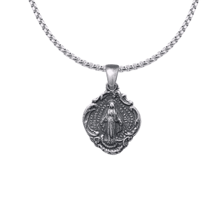 Vintage Sterling Silver Miraculous Medal in a Scalloped Frame