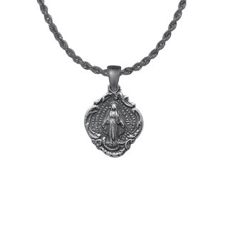 Vintage Sterling Silver Miraculous Medal in a Scalloped Frame