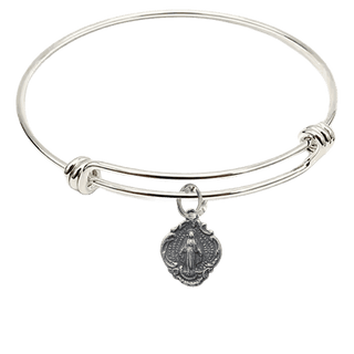 Vintage White Bronze Miraculous Medal Bangle Bracelet