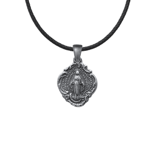 Vintage White Bronze Miraculous Medal in a Scalloped Frame
