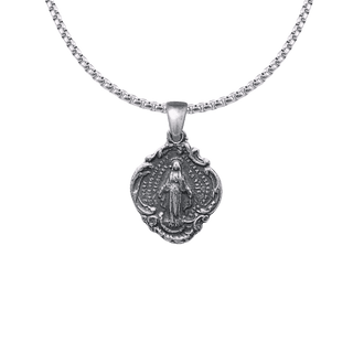 Vintage White Bronze Miraculous Medal in a Scalloped Frame