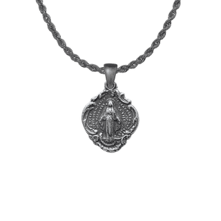 Vintage White Bronze Miraculous Medal in a Scalloped Frame