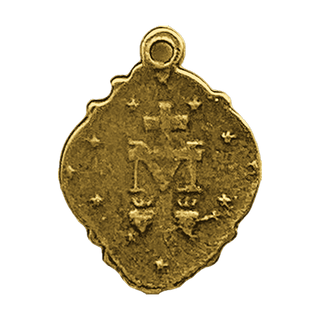 Vintage Yellow Bronze Miraculous Medal in a Scalloped Frame — reverse