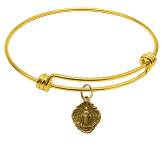 Vintage Yellow Bronze Miraculous Medal Bangle Bracelet