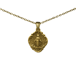 Vintage Yellow Bronze Miraculous Medal in a Scalloped Frame