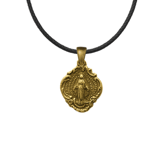 Vintage Yellow Bronze Miraculous Medal in a Scalloped Frame