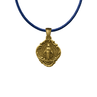 Vintage Yellow Bronze Miraculous Medal in a Scalloped Frame