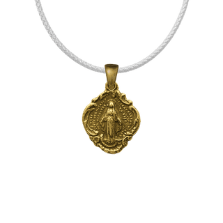 Vintage Yellow Bronze Miraculous Medal in a Scalloped Frame
