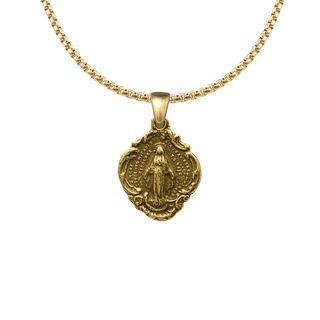 Vintage Yellow Bronze Miraculous Medal in a Scalloped Frame