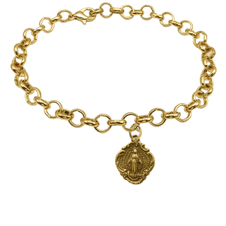 Vintage Yellow Bronze Miraculous Medal Bracelet
