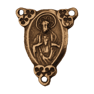 Vintage Bronze Madonna and Child Rosary Center with Trefoils — reverse