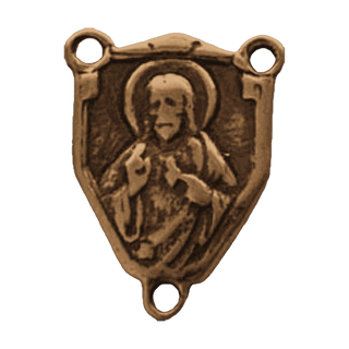 Vintage Bronze Madonna and Child Shield Rosary Center — reverse